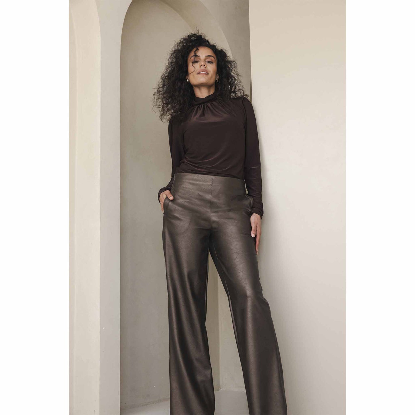 BR&DY Broek Olivia PU Bruin | Tall