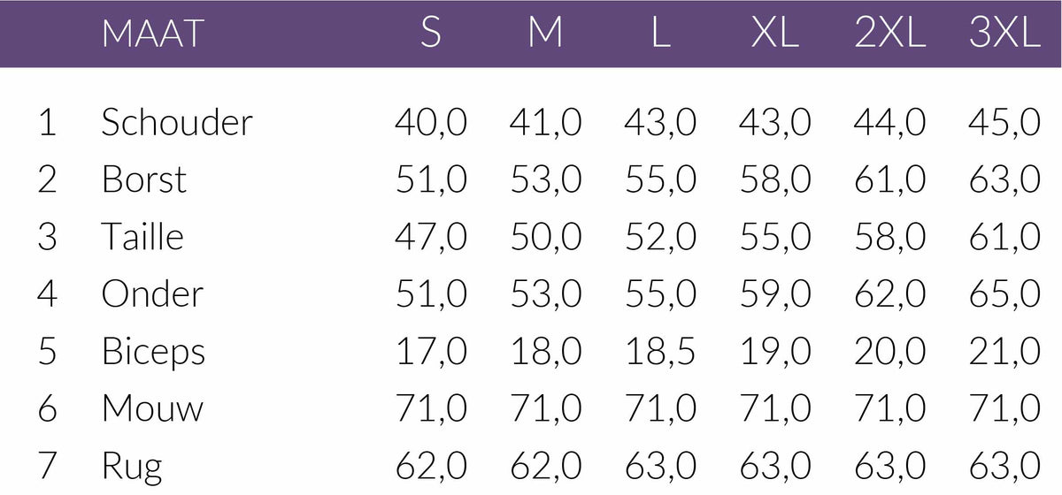 Maattabel NED Jack Galium Violet | Tall