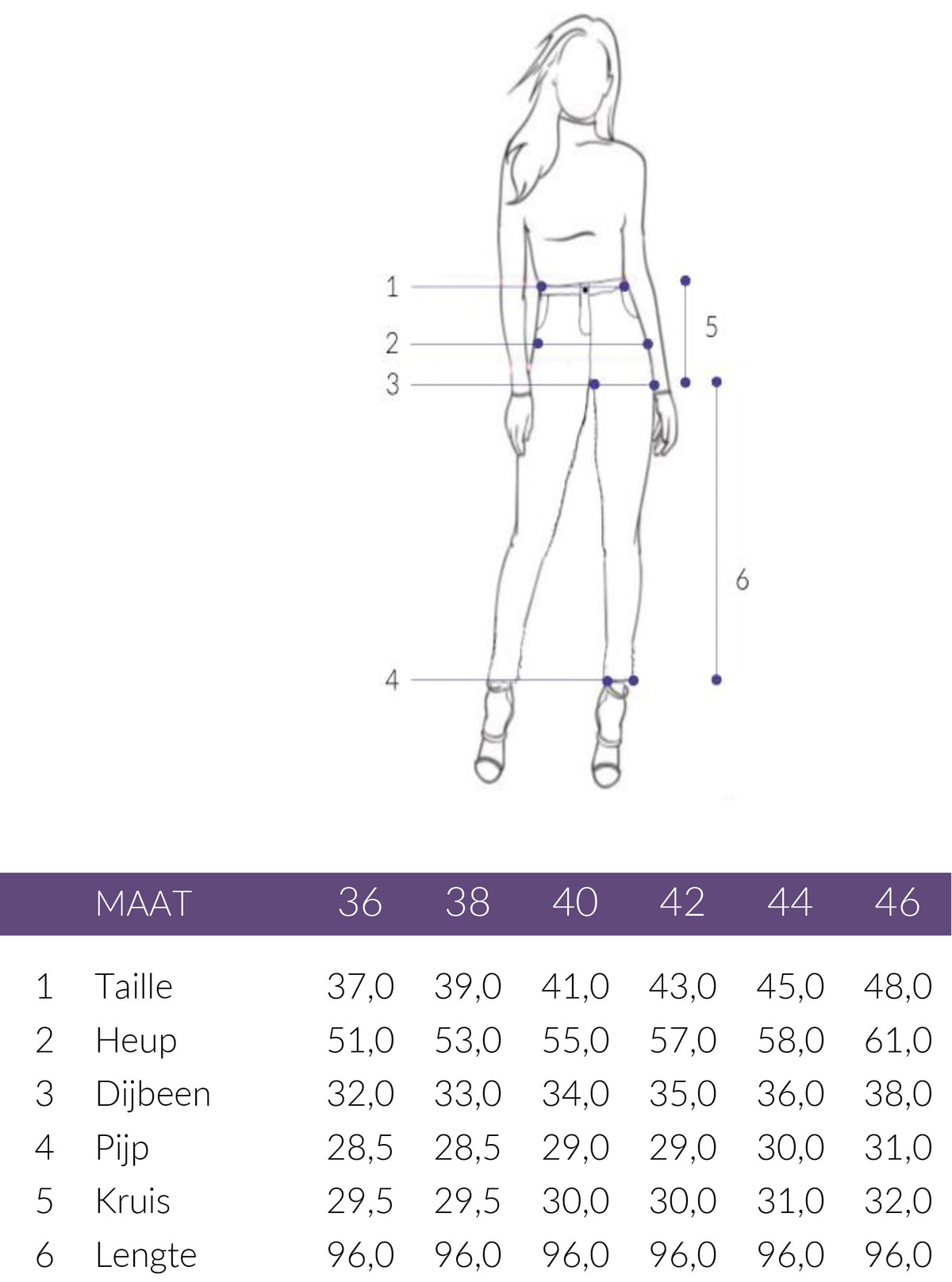 Maattabel Bloomers Broek Marlene Wol | Tall