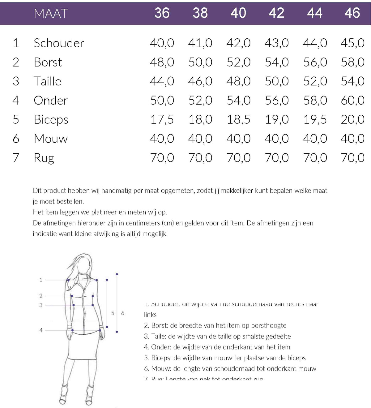 Maattabel Longlady Blouse Dara Donkerblauw | Tall