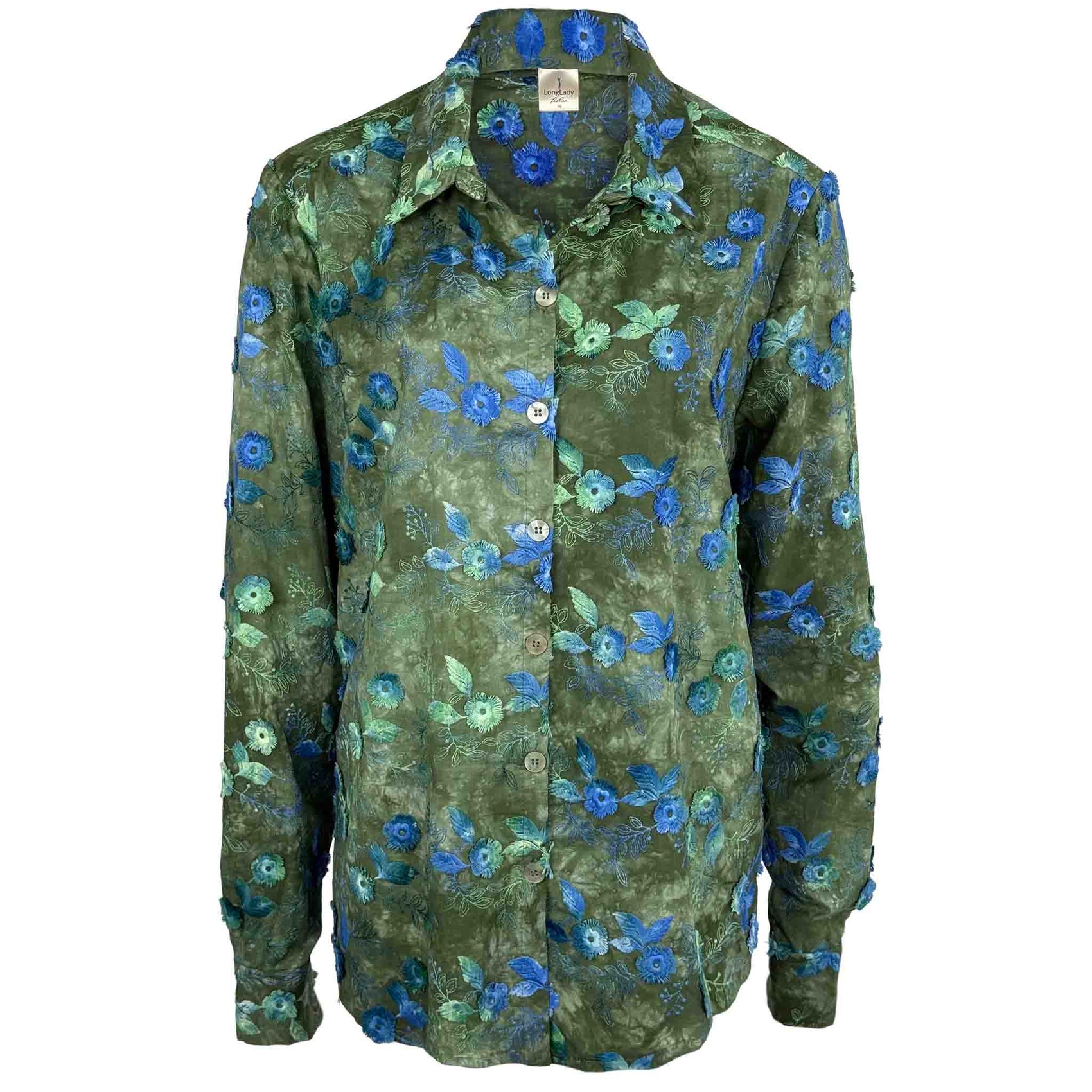 Longlady Blouse Dina Embroidery Groen | Tall