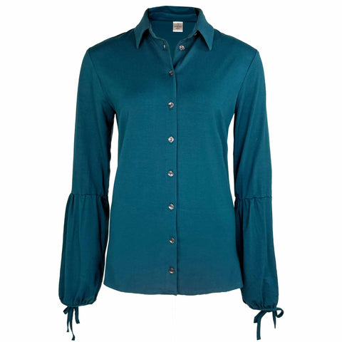 Longlady Blouse Doortje Petrol, tall kleding voor lange vrouwen
