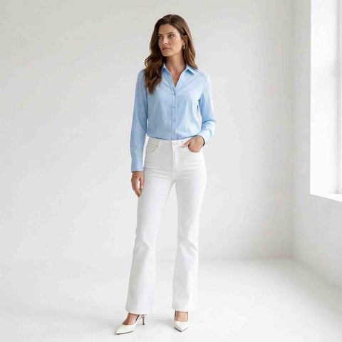 Only-M Blouse Sporty Light Lichtblauw | Tall