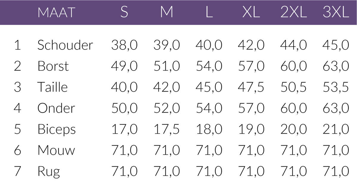 Maattabel TQ Blouse Rea Travel | Tall