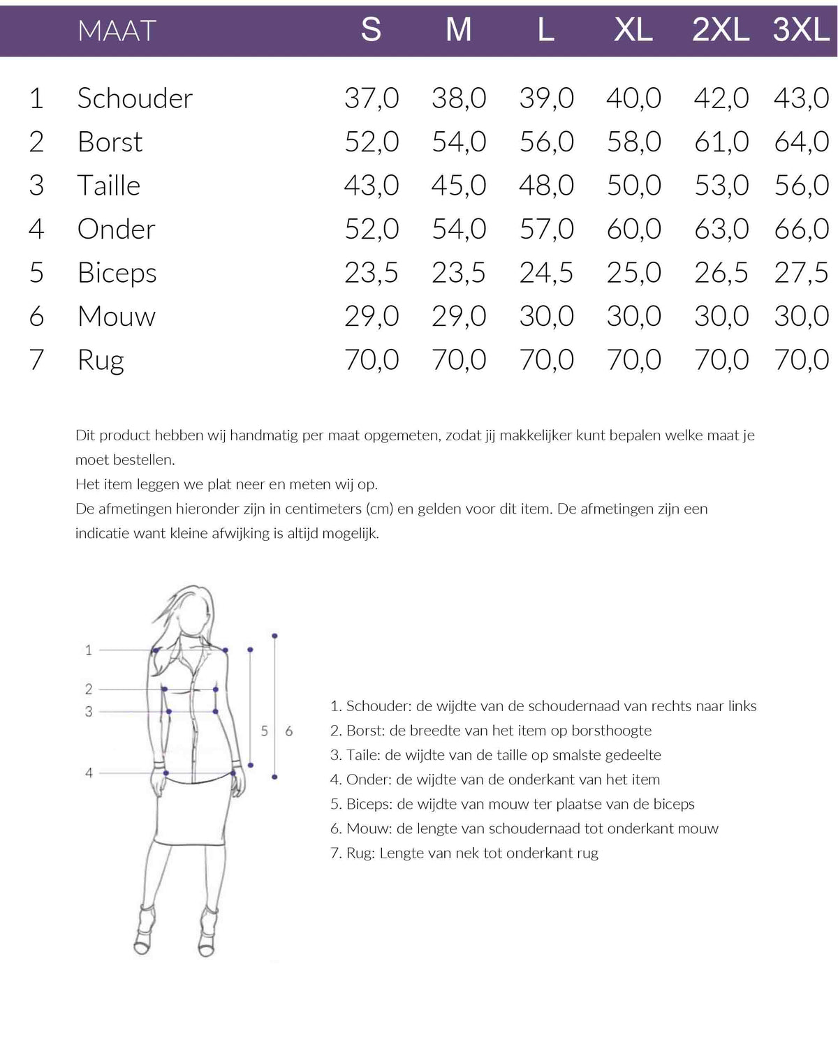 Maattabel TQ Blouse Relinde Linnen | Tall