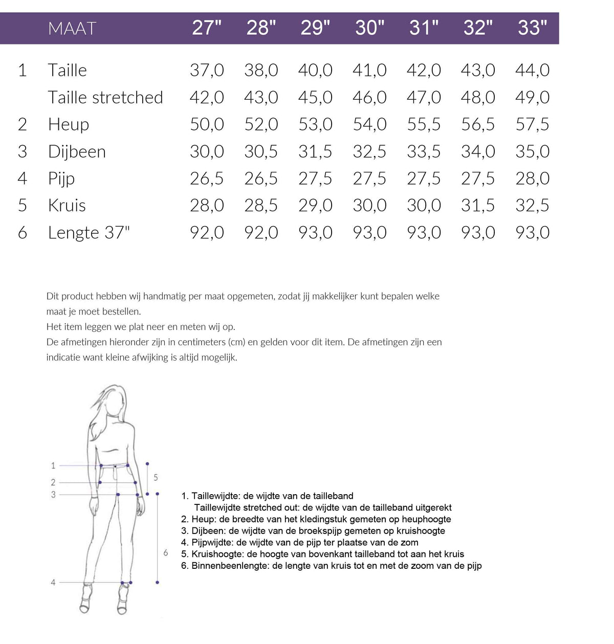 Maattabel Bluefire Jeans Judy Pocket Toffee | Tall