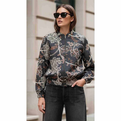 Longlady Bomber Mindie Embroidery Bruin, tall kleding voor lange vrouwen