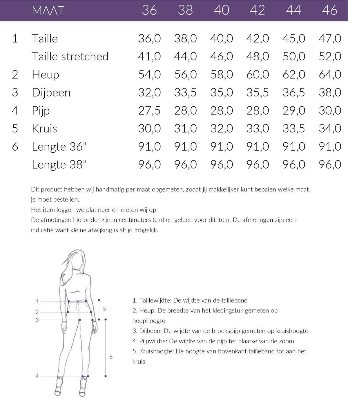 Maattabel Bloomers Broek Mara Naturel | Tall