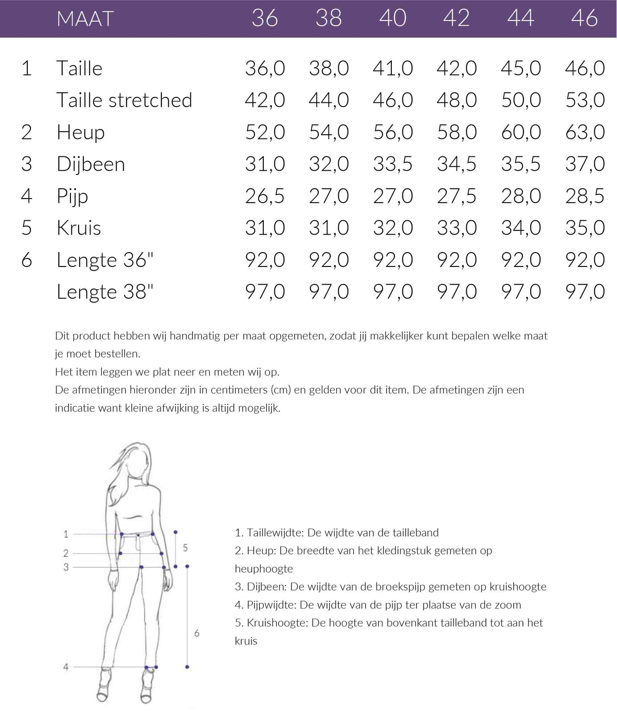 Maattabel Bloomers Broek Mara Streep Antraciet | Tall