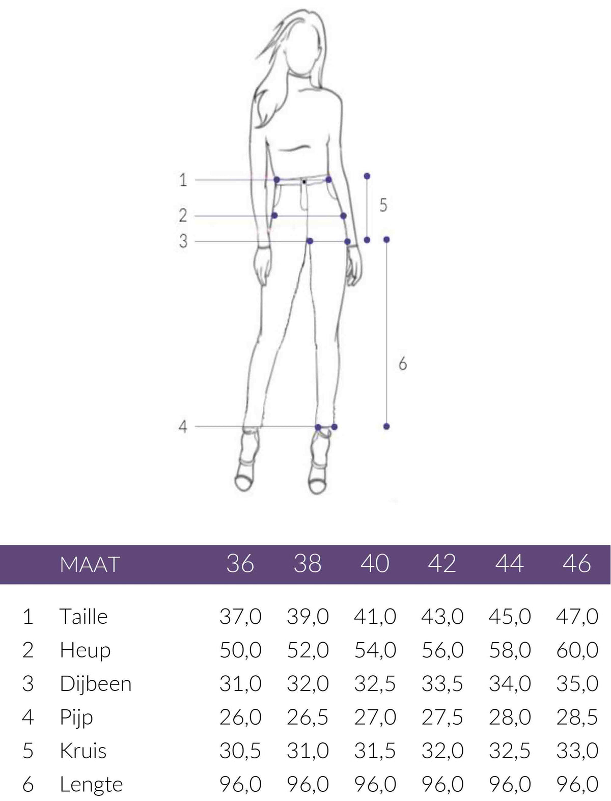 Maattabel Bloomers Broek Mia | Tall