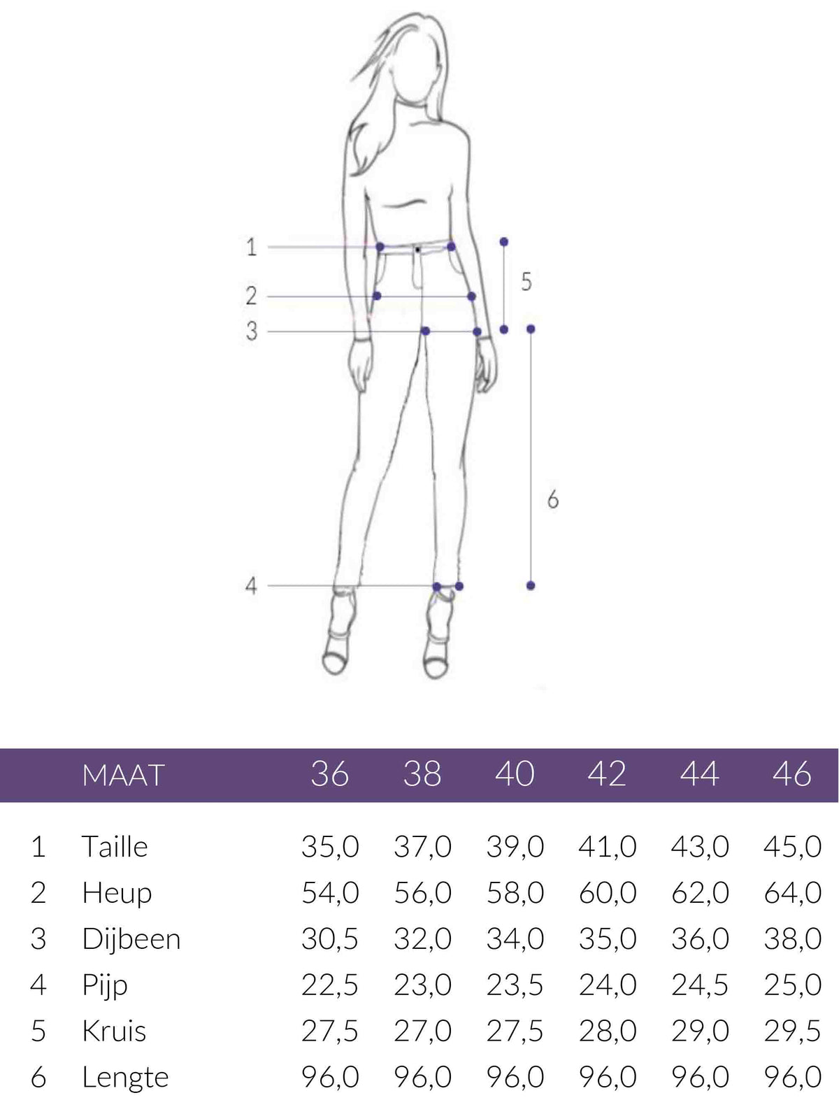 Maattabel Bloomers Broek Petra Linnen | Tall