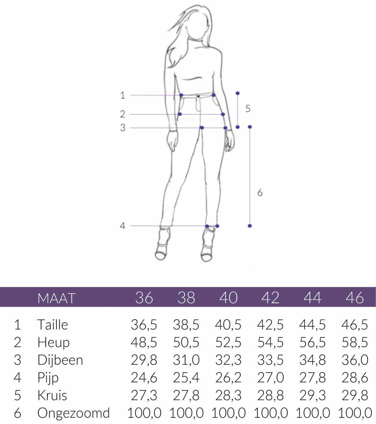 Maattabel LongLady Broek Bree | Tall