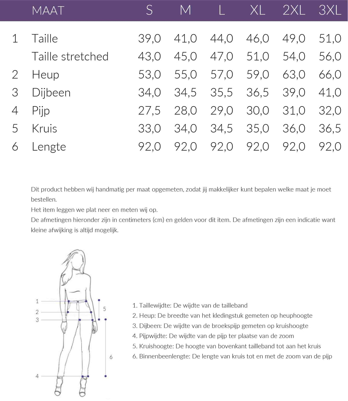 Maattabel ICNK Broek Mosaic Pique Donkerblauw | Tall