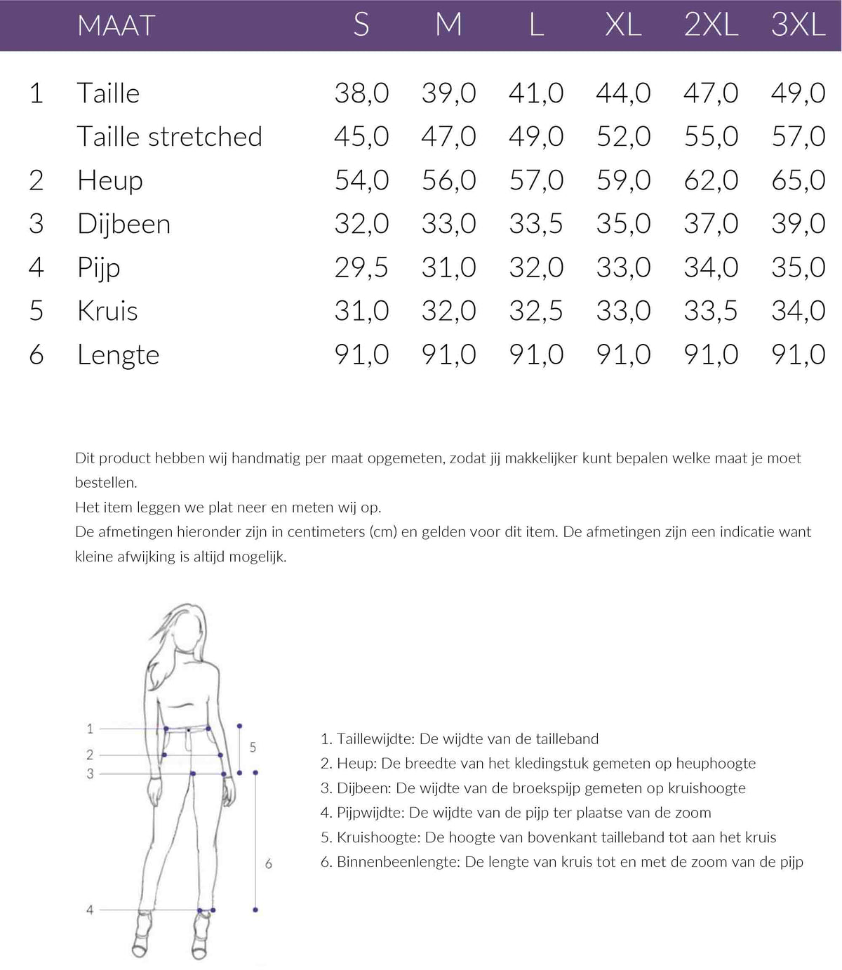 Maattabel ICNK Broek Noomie Twill Roze | Tall