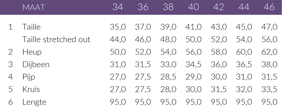 Maattabel Kimara Broek Lyan | Tall