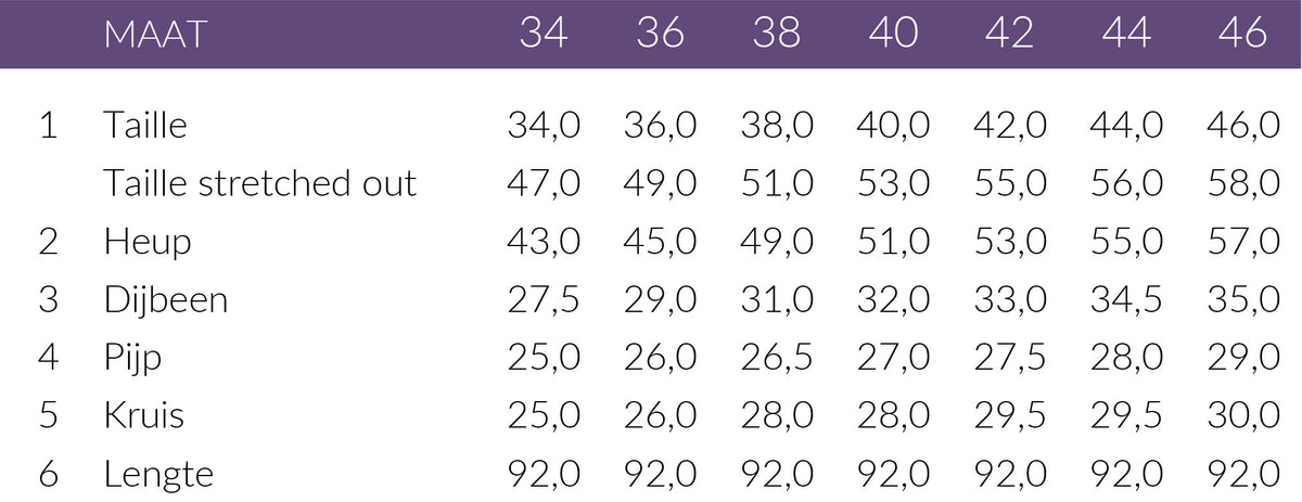 Maattabel Kimara Broek Mara | Tall