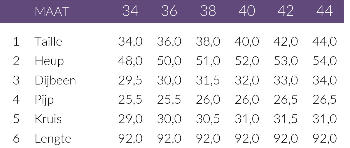 Maattabel Kimara Broek Sera Salt | Tall