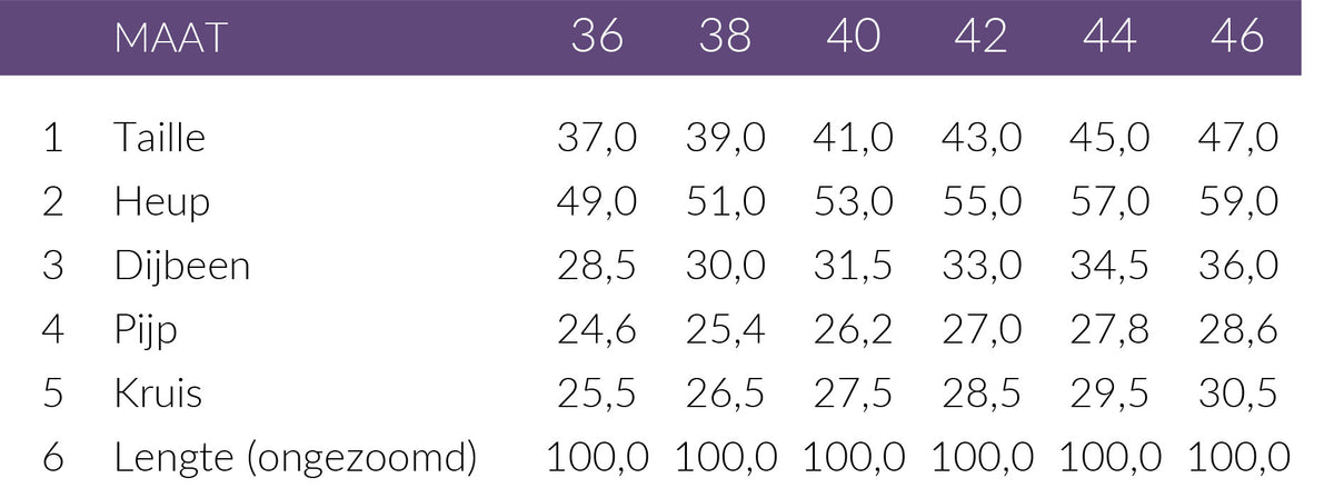 Maattabel LongLady Broek Berinda Zwart Lurex | Tall