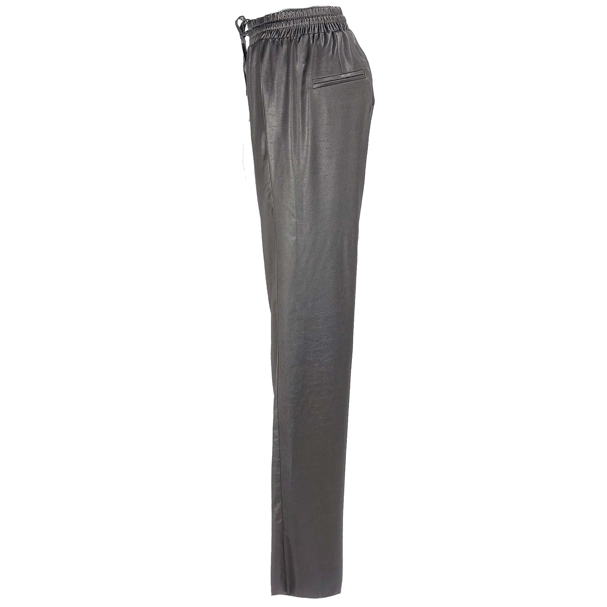 Lange benen Broek Longlady Boukje Leather Grijsbruin zijkant