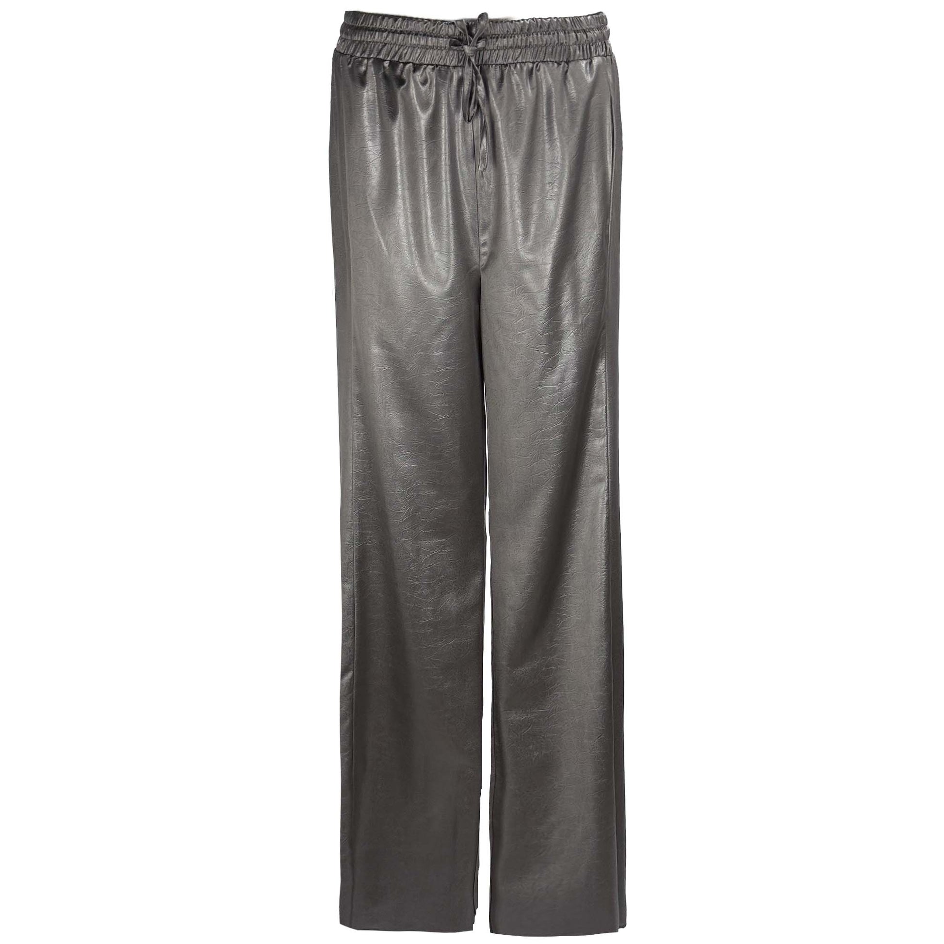 Tall Broek Longlady Boukje Leather Grijsbruin voorzijde
