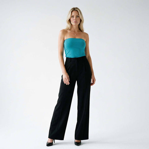 Mac Broek Wide Black, tall kleding voor lange vrouwen, gedragen door model