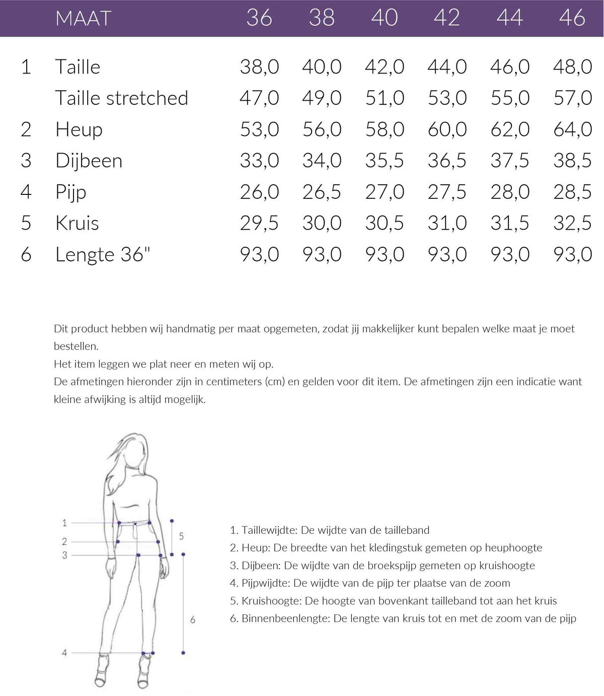 Maattabel ZiZo Broek Sezze Roze | Tall