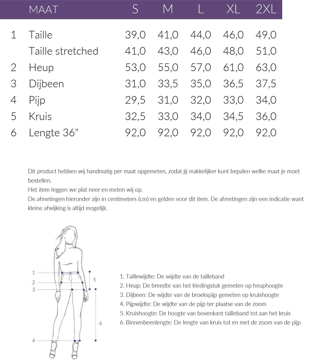 Maattabel Smashed Lemon Broek Army | Tall