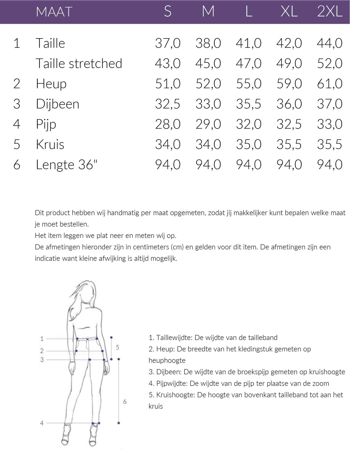 Maattabel Smashed Lemon Broek Lichtbeige Streep | Tall