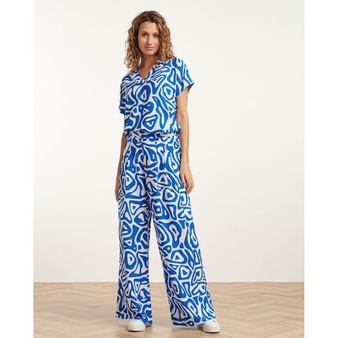 Smashed Lemon Broek print Cobalt, tall kleding voor lange vrouwen, gedragen door model