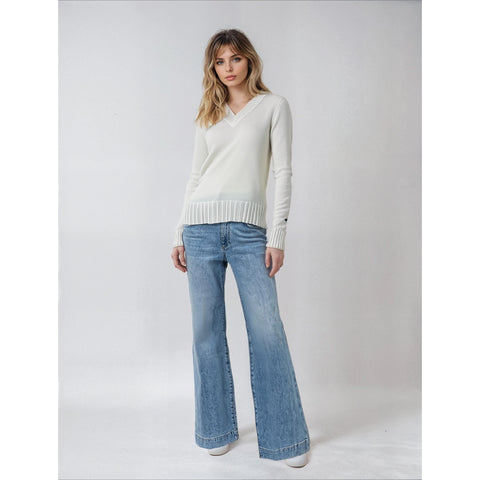 XOX Trui Offwhite, tall kleding voor lange vrouwen, gedragen door model