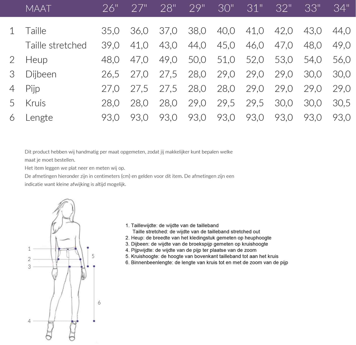 Maattabel DNM Pure Bobby Bright Blue | Tall