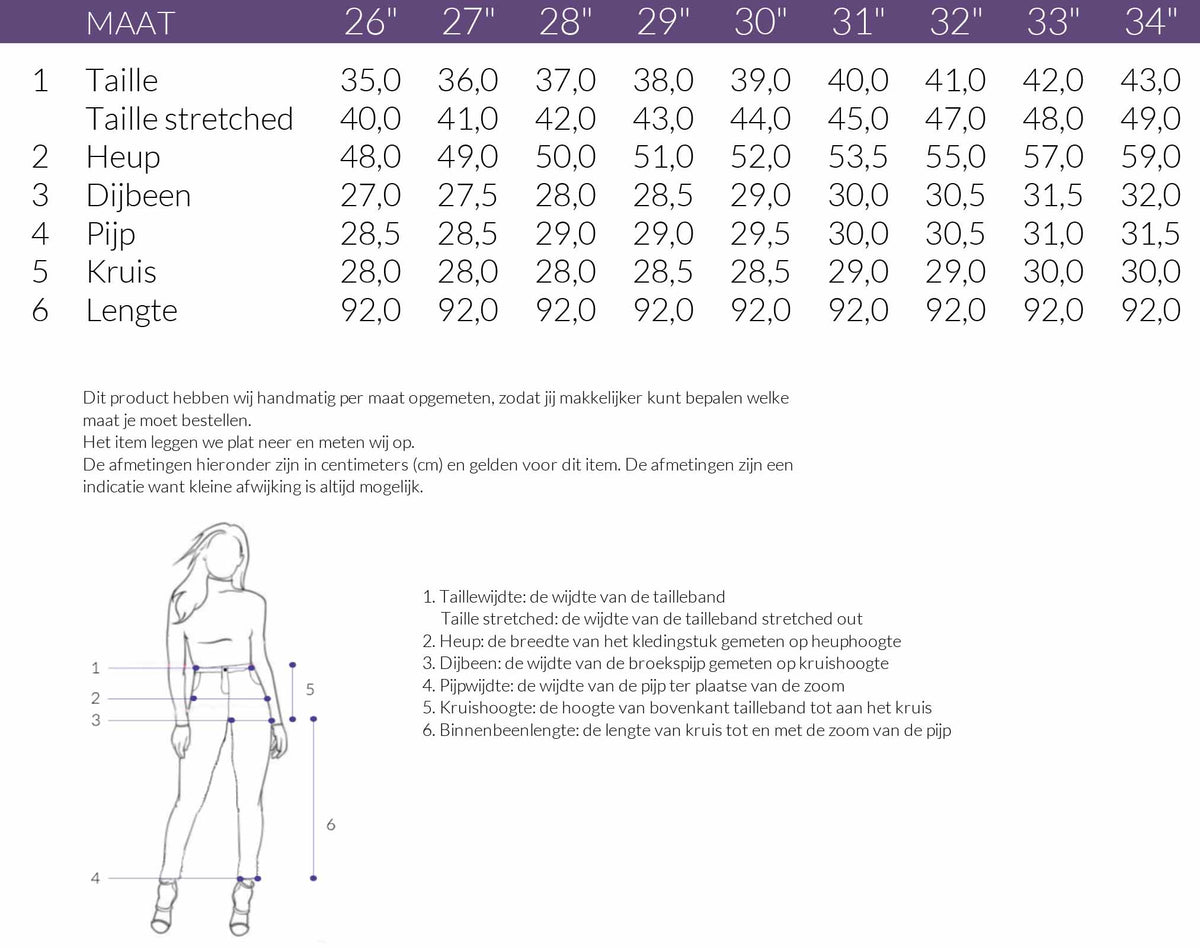 Maattabel DNM Pure Bobby Offwhite | Tall