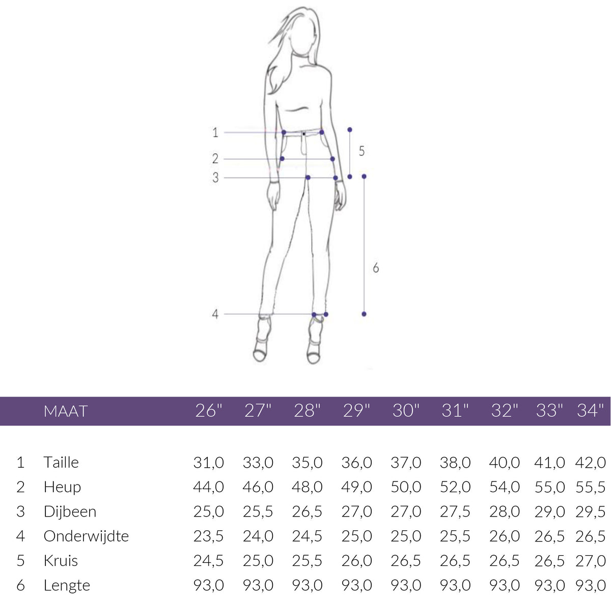 Maattabel DNM Pure Flynn Flap Dirty Blue | Tall