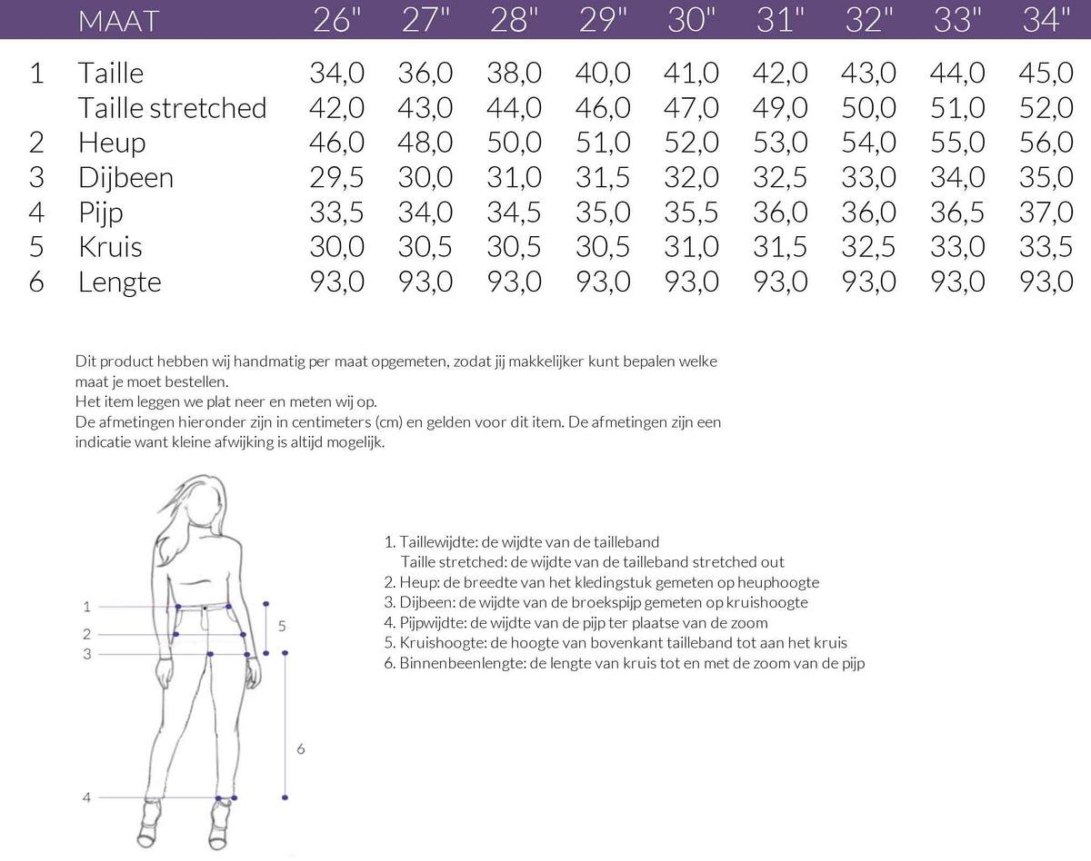Maattabel DNM Pure Frankie Sand | Tall