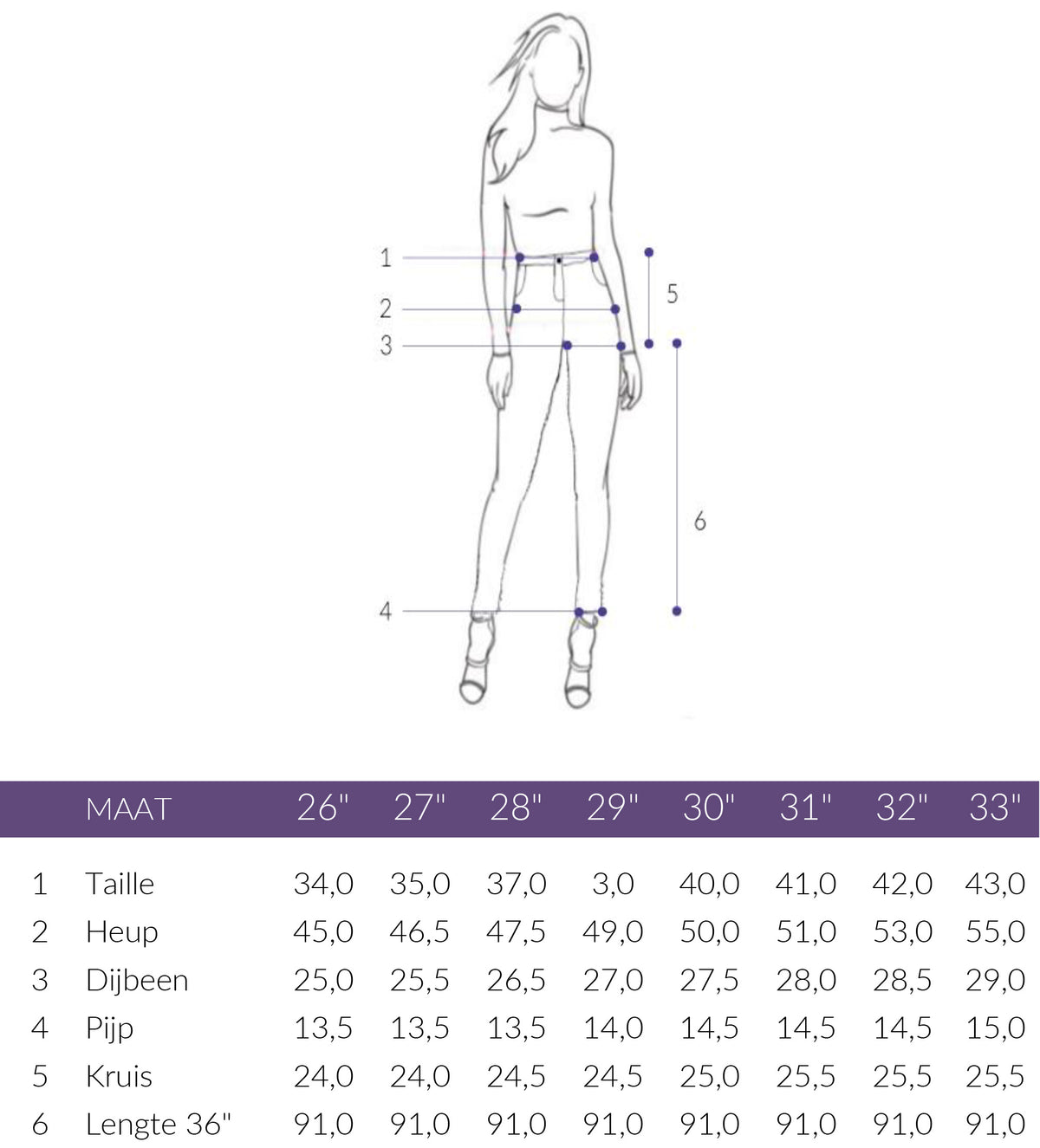 Maattabel DNM Pure San Flap Taupe | Tall