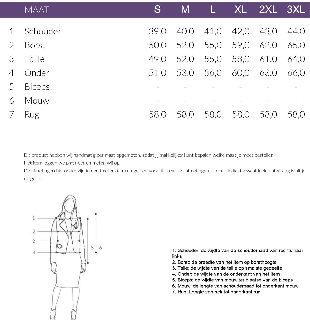 Maattabel TQ Gilet Candy Kit | Tall