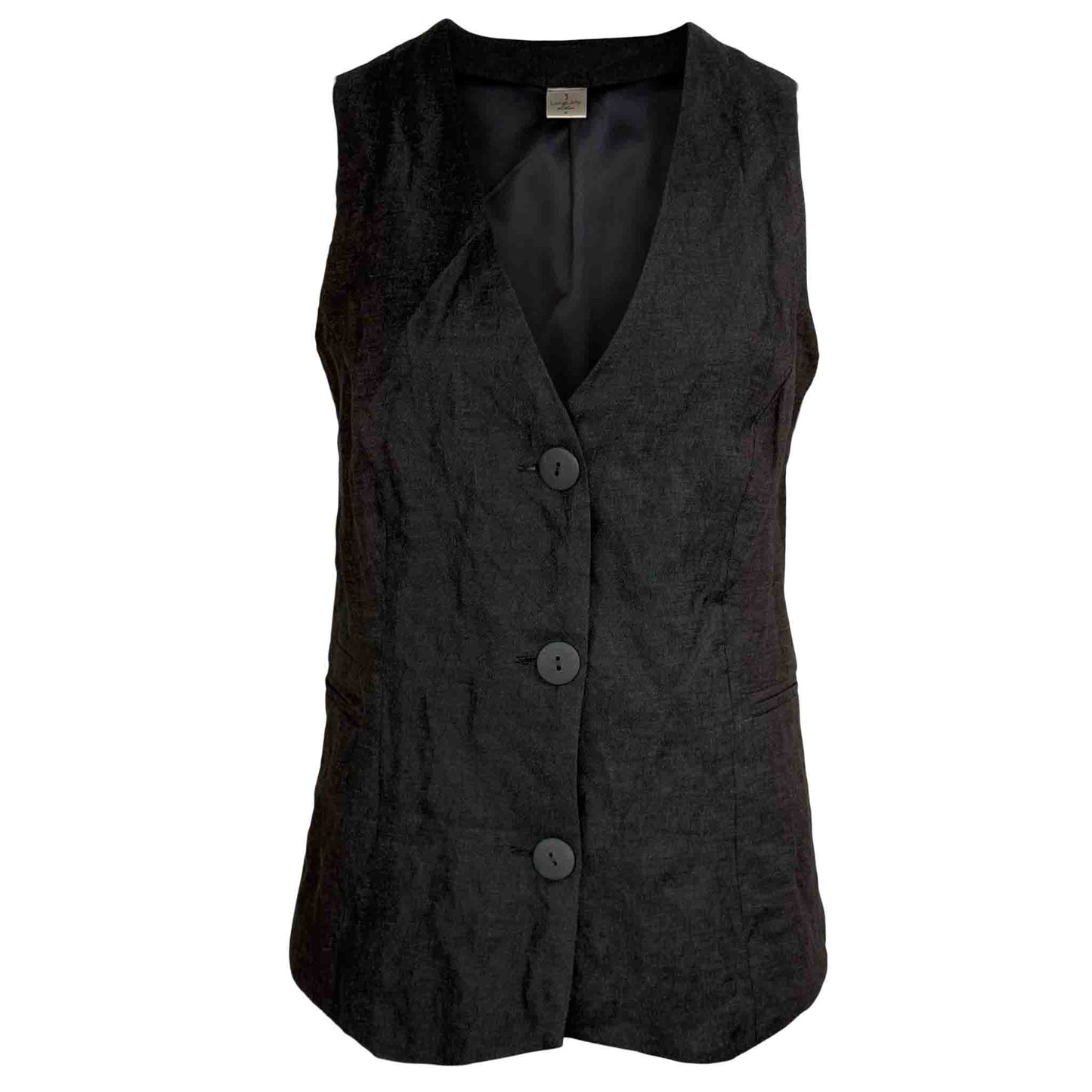 Gilet lange vrouwen Longlady Gilet Gina in zwarte glans stof - voorzijde - tall fit