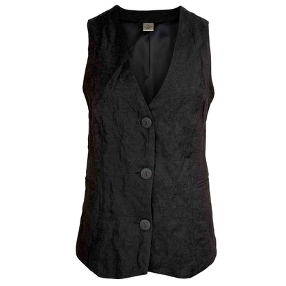 Gilet lange vrouwen Longlady Gilet Gina in zwarte glans stof - voorzijde - tall fit