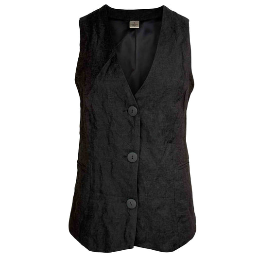 Gilet lange vrouwen Longlady Gilet Gina in zwarte glans stof - voorzijde - tall fit