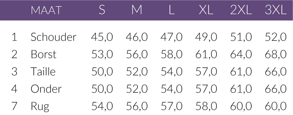 Maattabel DNM Pure Jack Broome Snow Blue | Tall