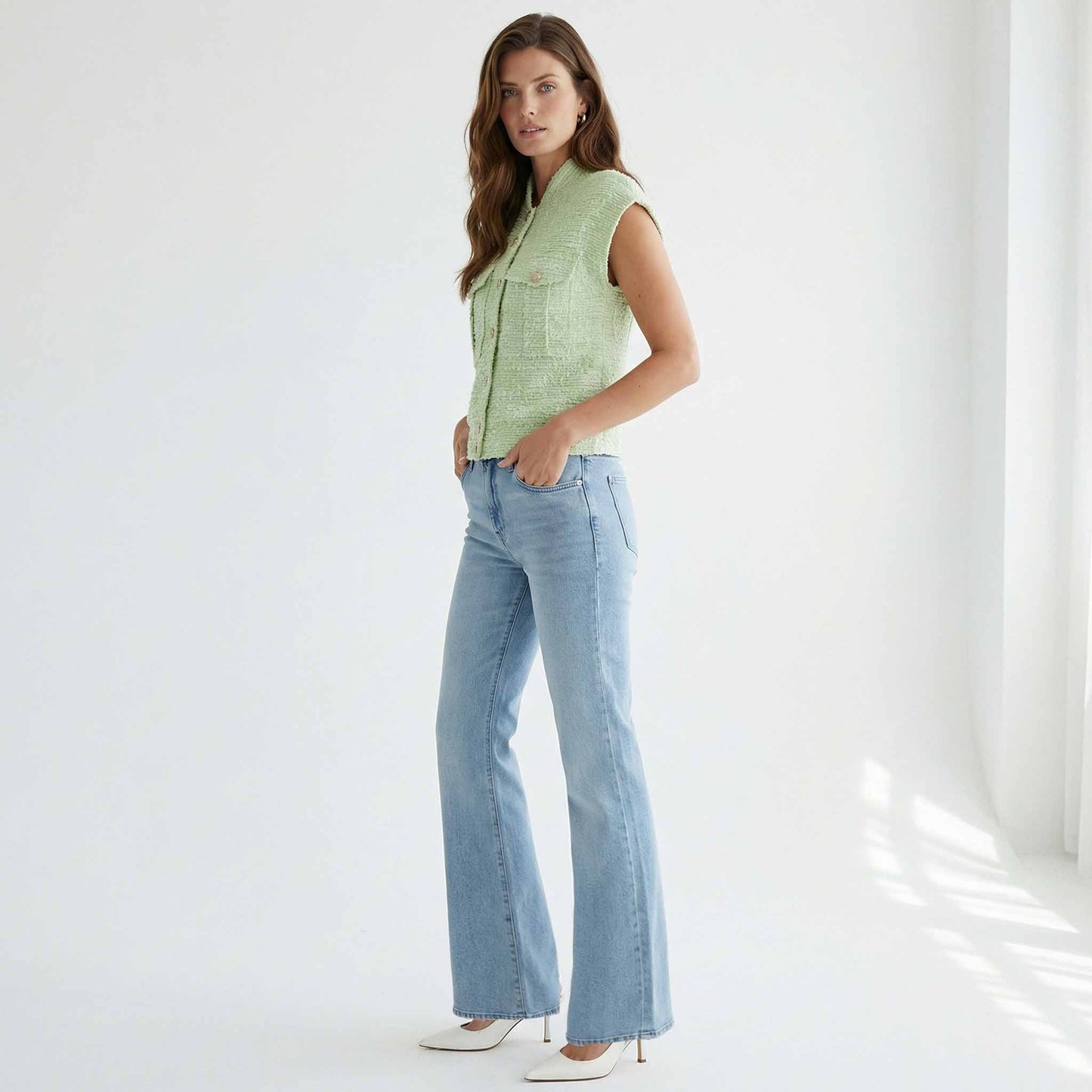 NED Jack Mungo Mint, tall kleding voor lange vrouwen, gedragen door model