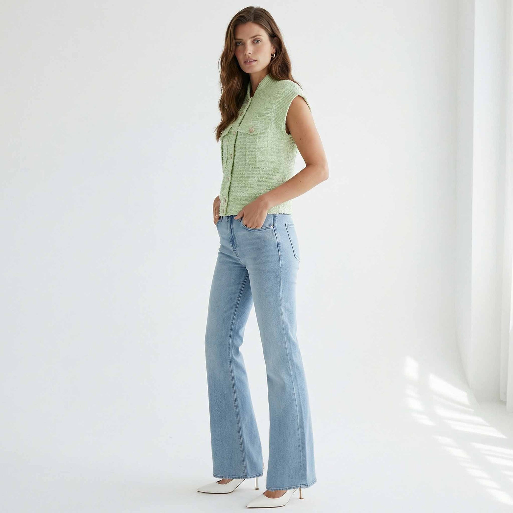 NED Jack Mungo Mint, tall kleding voor lange vrouwen, gedragen door model