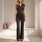 Jumpsuit in Tall lengte Longlady Syla Donkerbruin model voorzijde