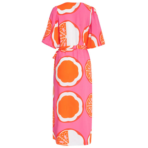 Smashed Lemon Jurk Print Pink, tall kleding voor lange dames, achteraanzicht