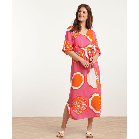 Smashed Lemon Jurk Print Pink, tall kleding voor lange vrouwen, gedragen door model