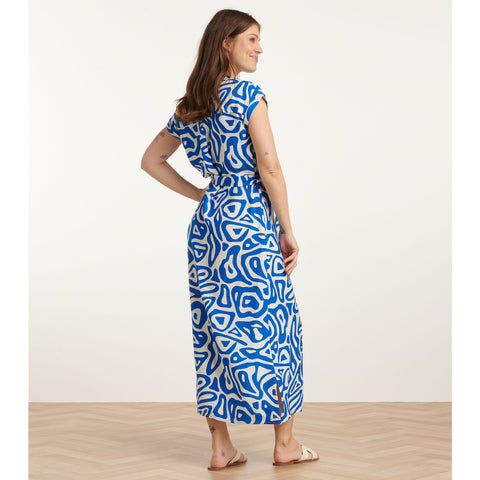 Smashed Lemon Jurk Print Cobalt, tall kleding voor lange dames, achteraanzicht