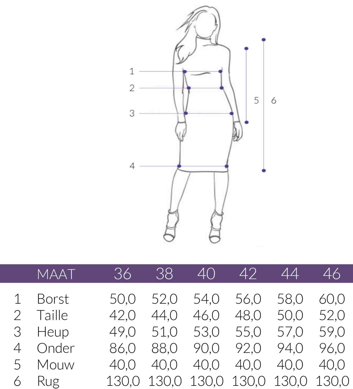 Maattabel Longlady Jurk Jackie | Tall