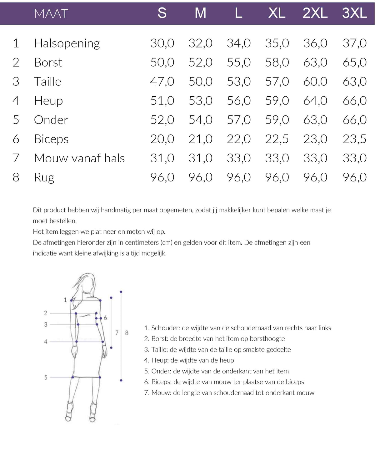 Maattabel NED Jurk Wela | Tall