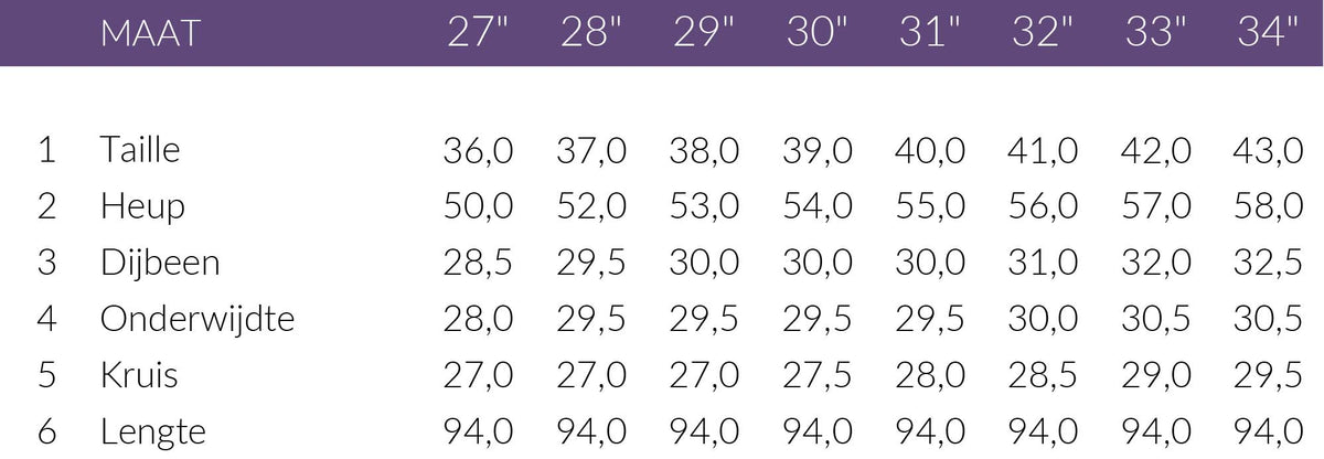 Maattabel DNM Pure Bobby Comet Grey | Tall