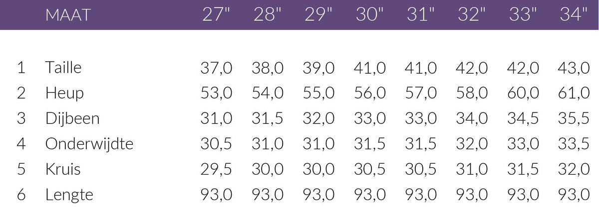 Maattabel DNM Pure Cooper Pocket Brown Tinted | Tall